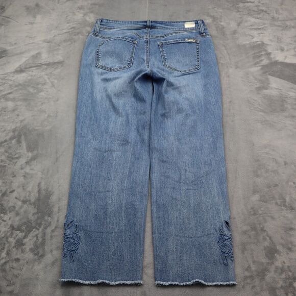 Seven 7 Premium Pants Womens 8 Blue Embroidered Mid Rise Ankle Straight Jeans - Picture 16 of 16